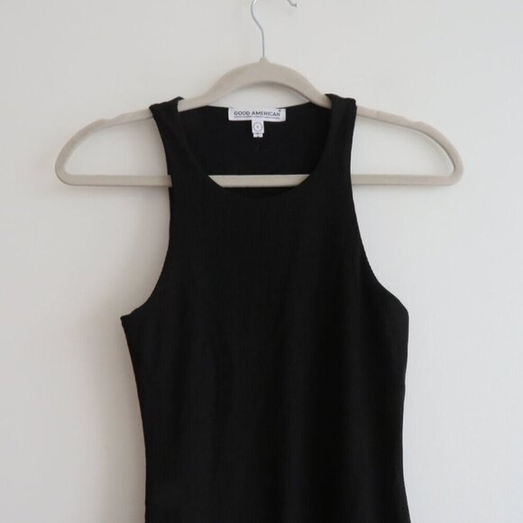 GOOD AMERICAN The Body Sculpted Midi Dress Black Minimalist Bodycon Size 0 / XS - Picture 3 of 12